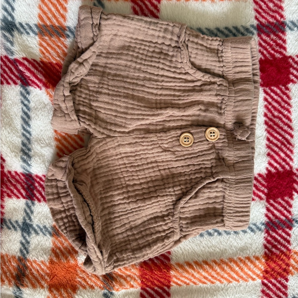 Jamie Kay Taupe Textured Shorts with Wooden Button